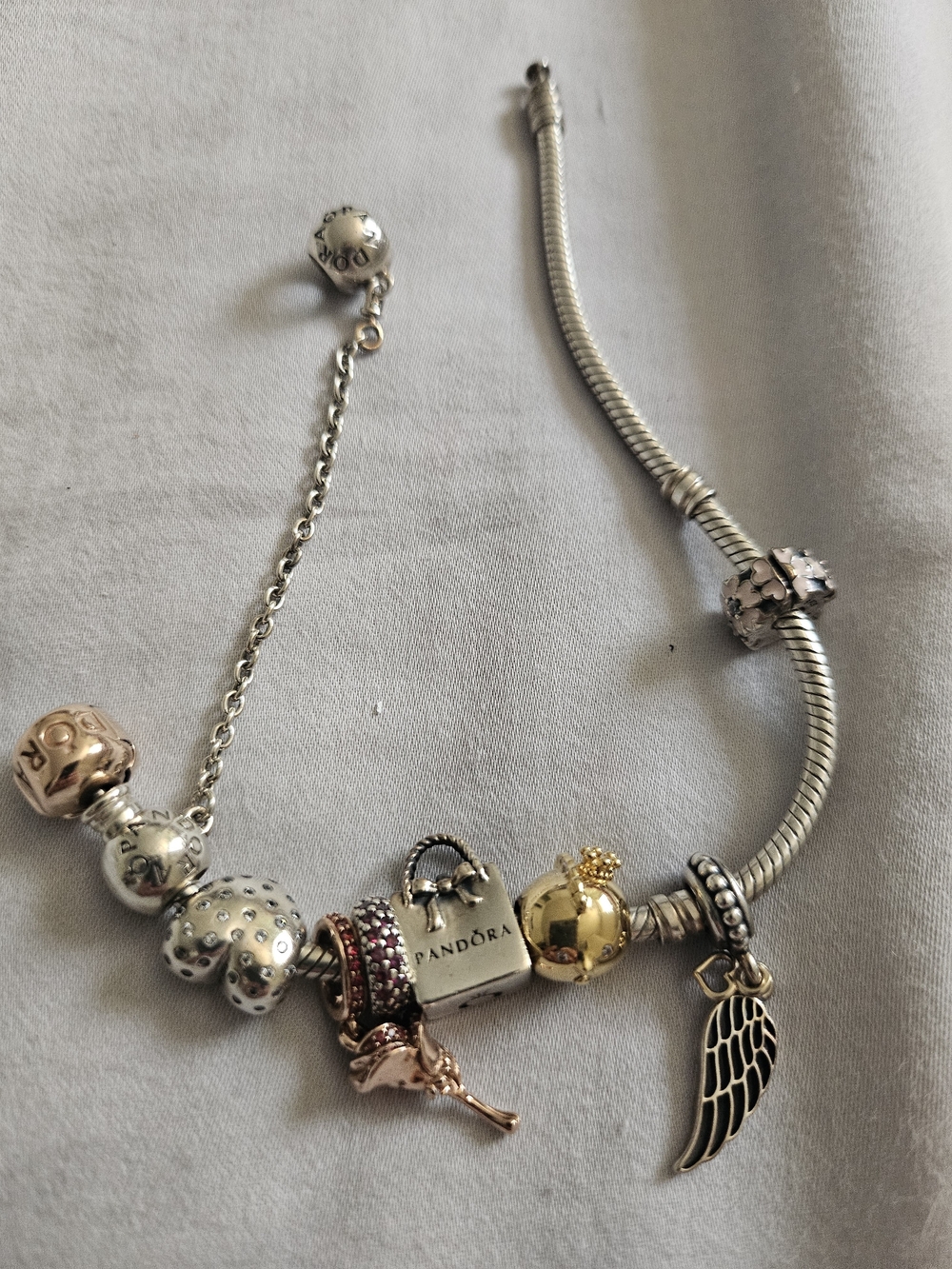 Pandora Two-Tone Bracelet with Gold, Silver and Rose Gold Charms